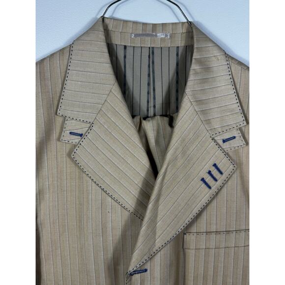 Valentino Ferrel Superior 150’s Beige Pinstripe Suit Jacket 48L / Pants 43L - Picture 4 of 12